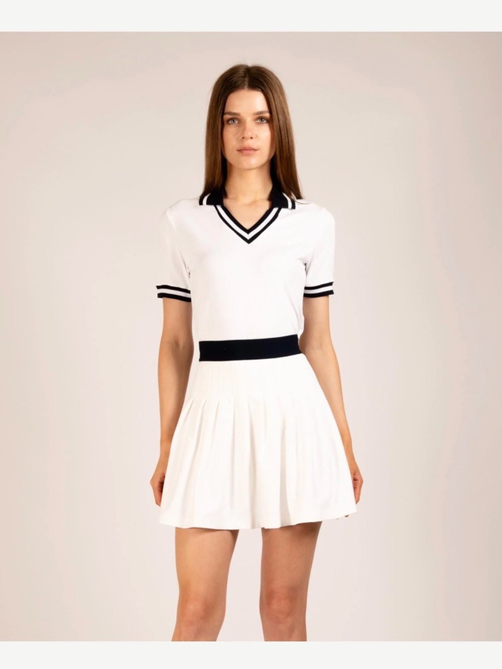 NWT White Pleated Tennis Skort with Black Waistband